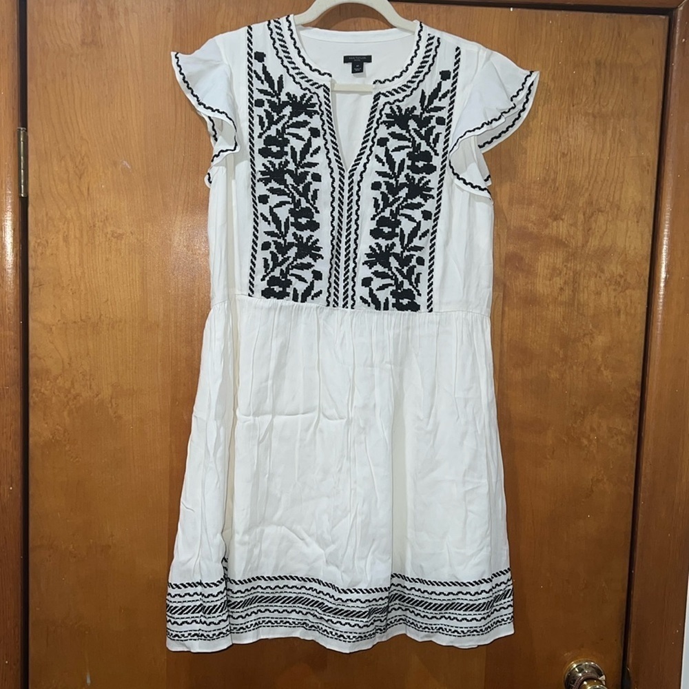 Ann Taylor White Black Embroidered Midi Dress - Size MP